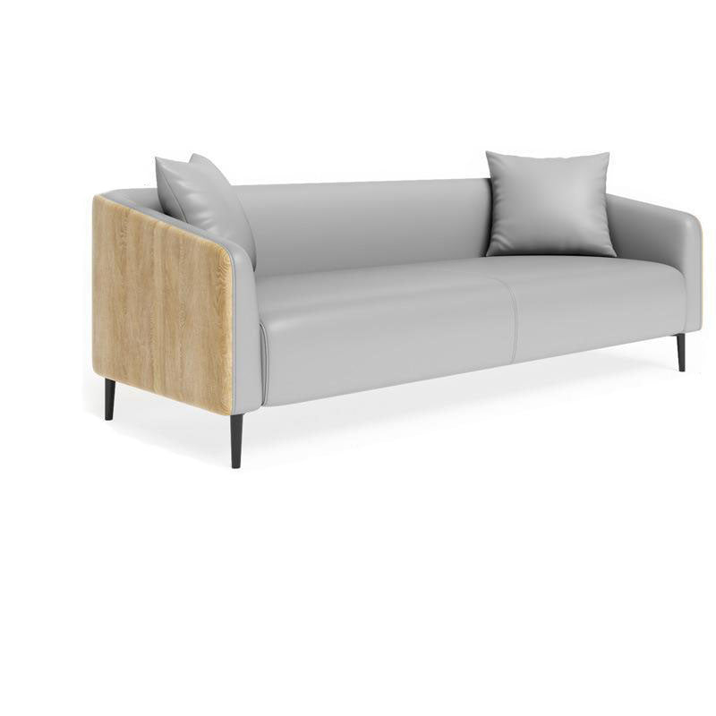 Modernism Faux Leather Sofa Tuxedo Arm Sofa with Wood Grain Accent