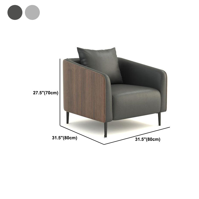 Modernism Faux Leather Sofa Tuxedo Arm Sofa with Wood Grain Accent