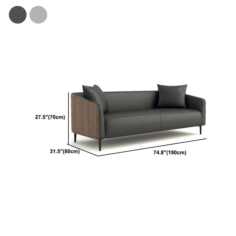 Modernism Faux Leather Sofa Tuxedo Arm Sofa with Wood Grain Accent