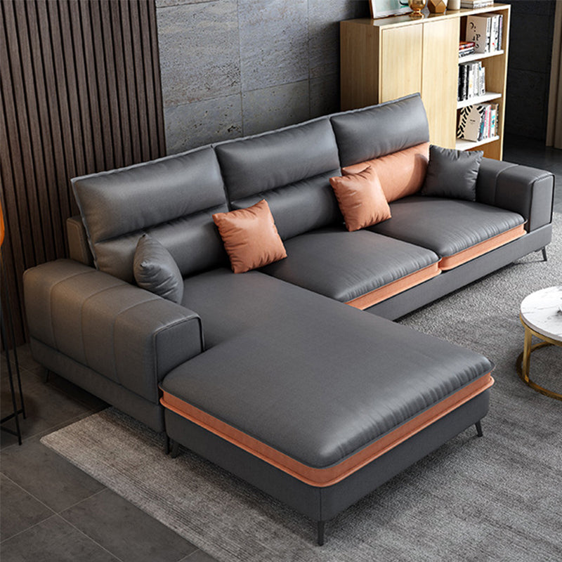 Glam Stationary Faux Leather Living Room Recessed Arm Cushionssofa