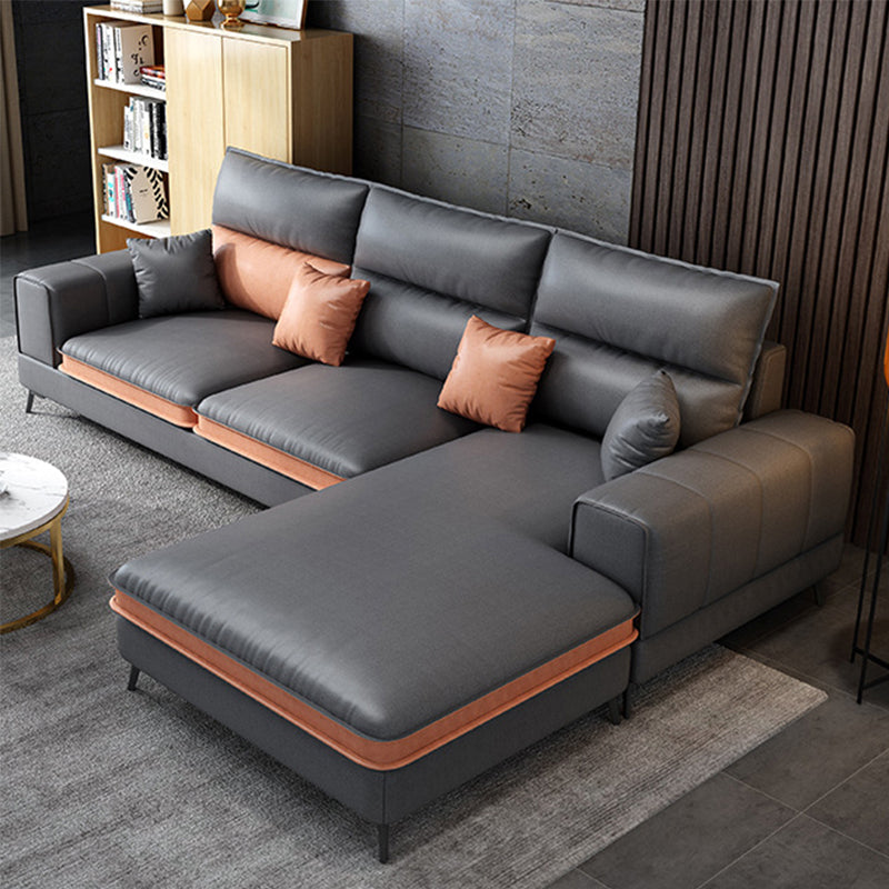 Glam Stationary Faux Leather Living Room Recessed Arm Cushionssofa