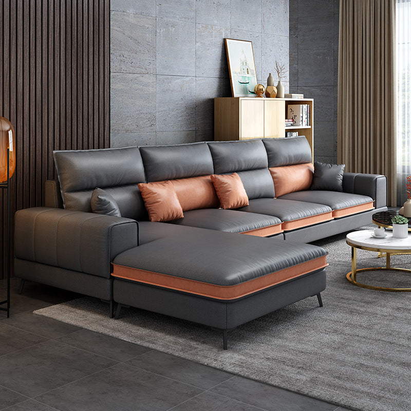 Glam Stationary Faux Leather Living Room Recessed Arm Cushionssofa