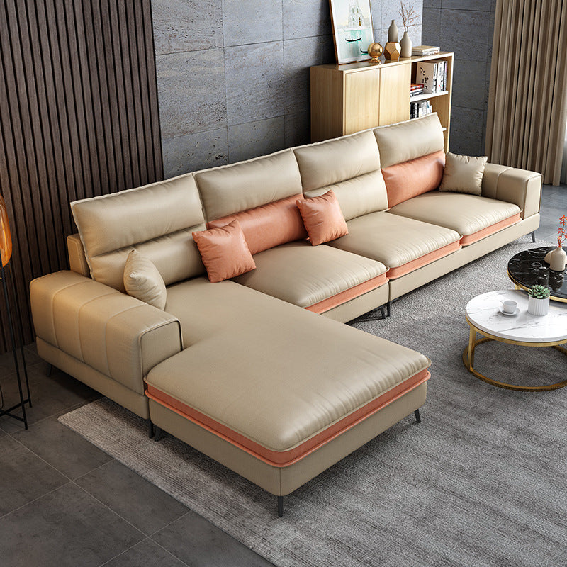 Glam Stationary Faux Leather Living Room Recessed Arm Cushionssofa
