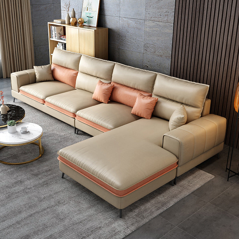 Glam Stationary Faux Leather Living Room Recessed Arm Cushionssofa