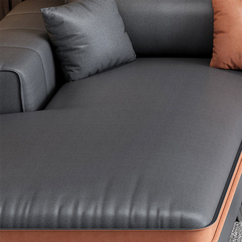 Glam Stationary Faux Leather Living Room Recessed Arm Cushionssofa