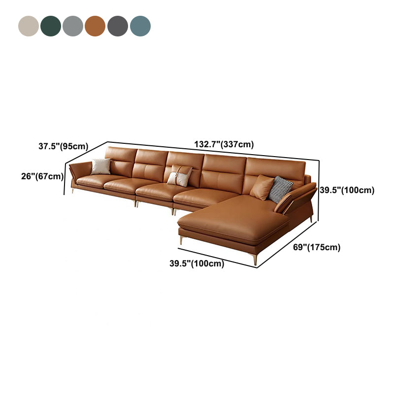 Glam Stationary Genuine Leather Living Room Flared Arm Sofa Chaise