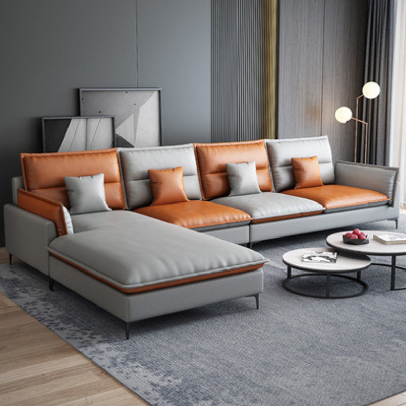 Glam Assembled Faux Leather Living Room Pillow Top Arm Sofa Chaise