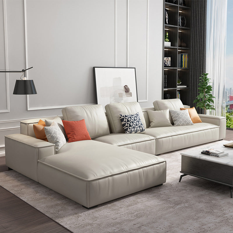 Contemporary Stationary Faux Leather Living Room Recessed Arm Sofa Chaise