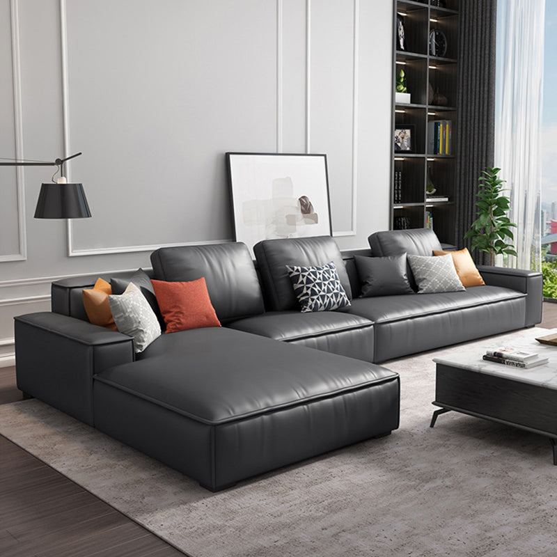 Contemporary Stationary Faux Leather Living Room Recessed Arm Sofa Chaise