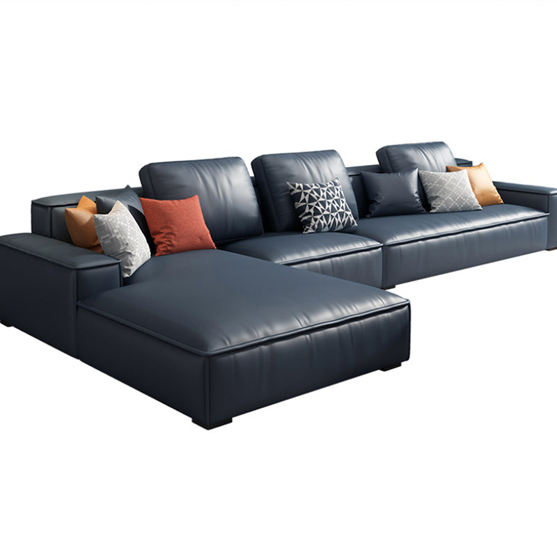 Contemporary Stationary Faux Leather Living Room Recessed Arm Sofa Chaise