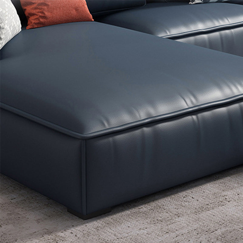 Contemporary Stationary Faux Leather Living Room Recessed Arm Sofa Chaise