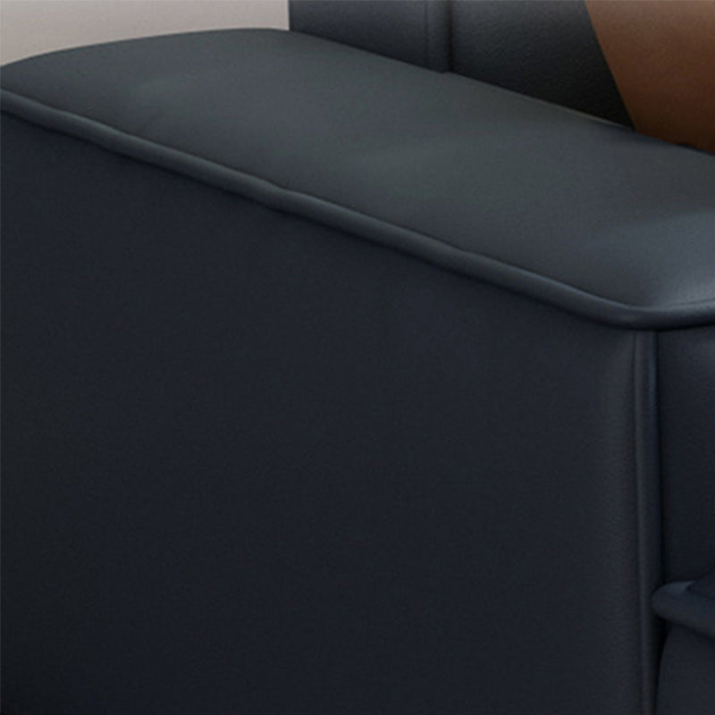 Contemporary Stationary Faux Leather Living Room Recessed Arm Sofa Chaise