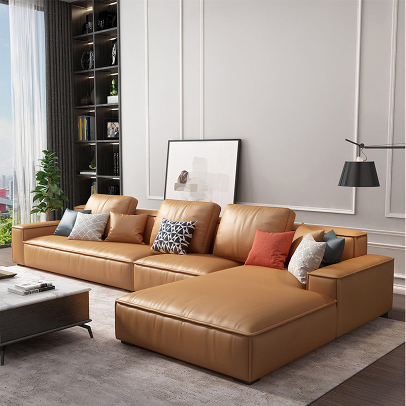 Contemporary Stationary Faux Leather Living Room Recessed Arm Sofa Chaise