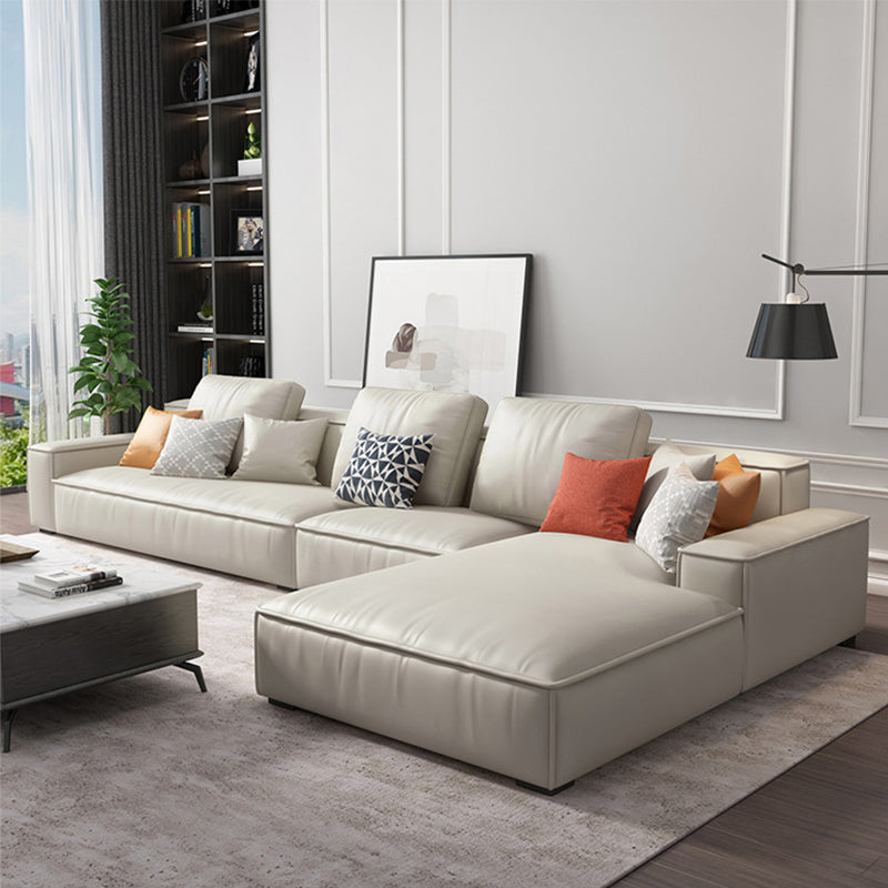 Contemporary Stationary Faux Leather Living Room Recessed Arm Sofa Chaise