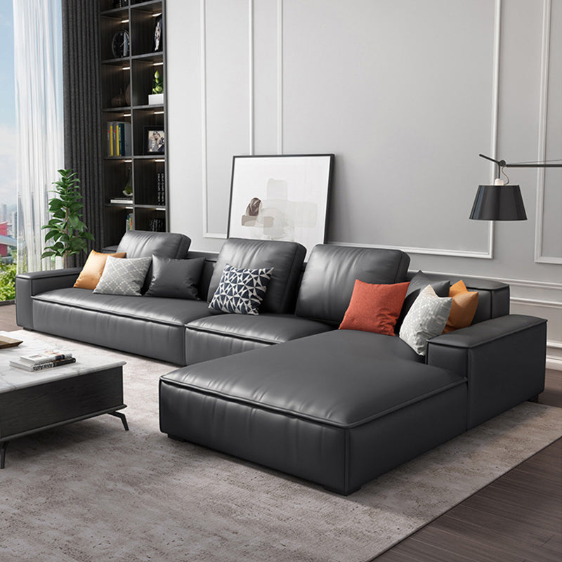 Contemporary Stationary Faux Leather Living Room Recessed Arm Sofa Chaise