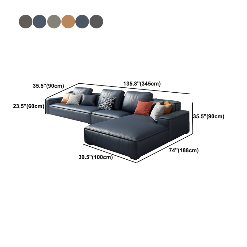 Contemporary Stationary Faux Leather Living Room Recessed Arm Sofa Chaise