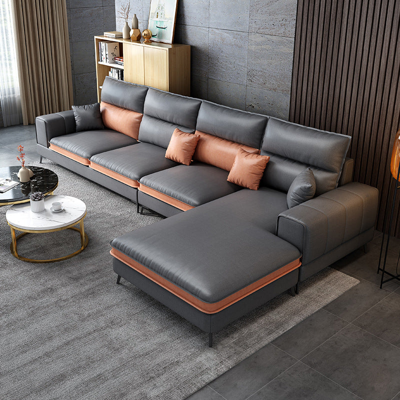 Contemporary Faux Leather Living Room Recessed Arm Sofa Chaise