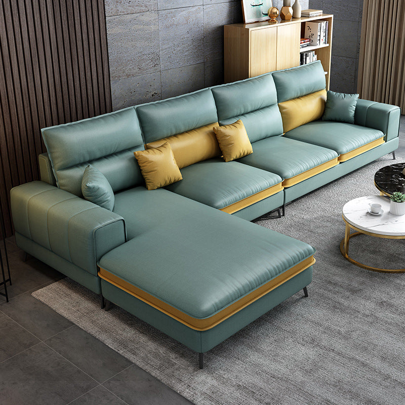 Contemporary Faux Leather Living Room Recessed Arm Sofa Chaise