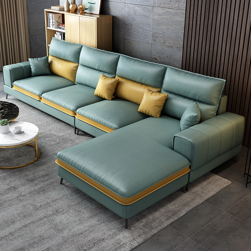 Contemporary Faux Leather Living Room Recessed Arm Sofa Chaise