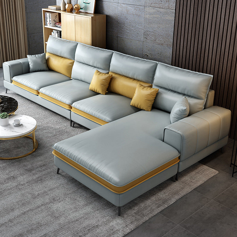 Contemporary Faux Leather Living Room Recessed Arm Sofa Chaise