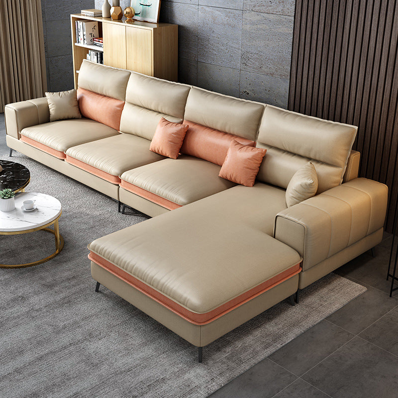 Contemporary Faux Leather Living Room Recessed Arm Sofa Chaise