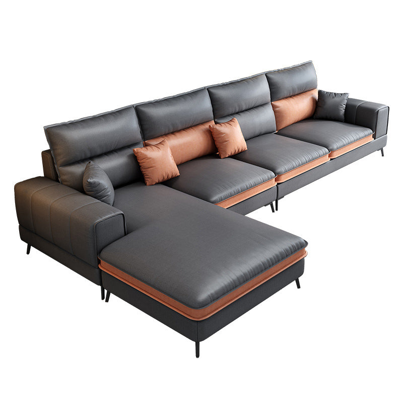 Contemporary Faux Leather Living Room Recessed Arm Sofa Chaise
