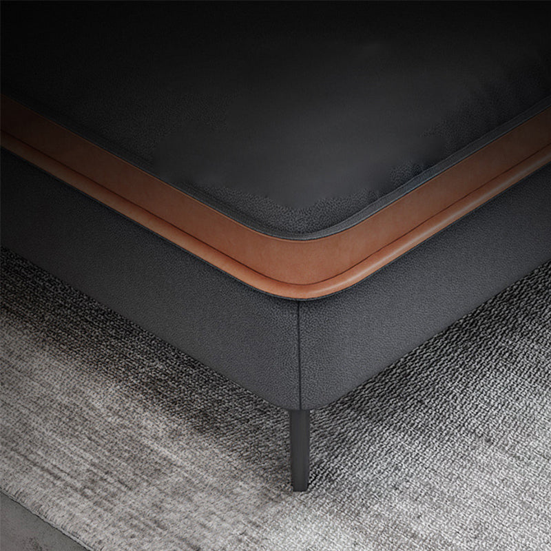 Contemporary Faux Leather Living Room Recessed Arm Sofa Chaise