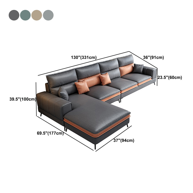 Contemporary Faux Leather Living Room Recessed Arm Sofa Chaise