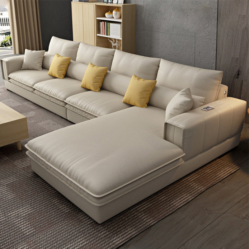 Contemporary Faux Leather Living Room Recessed Arm Pillows Sofa Chaise