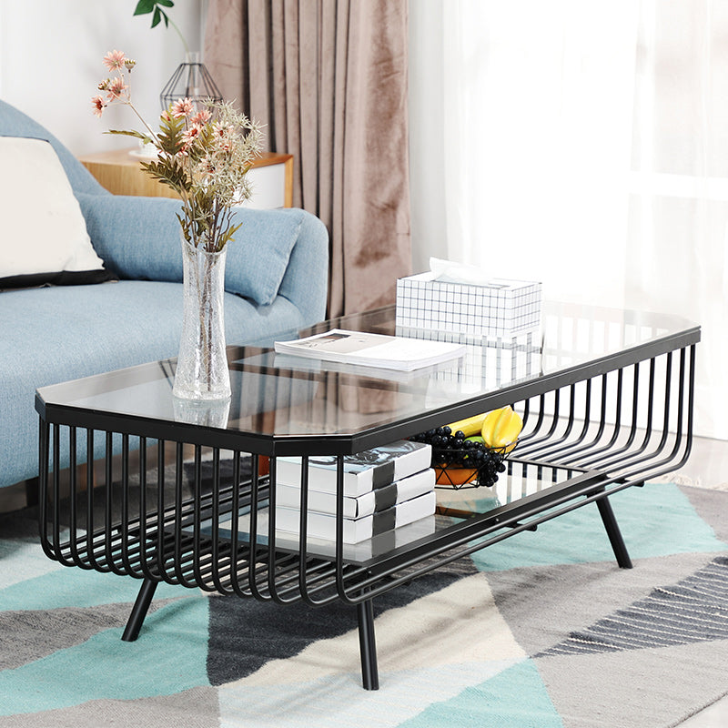 Modern Frame Coffee Table Rectangular Glass Top Cocktail Table for Home