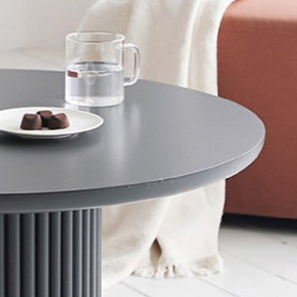 Contemporary Round Coffee Table with Solid Wood Top and Iron Pedestal Base