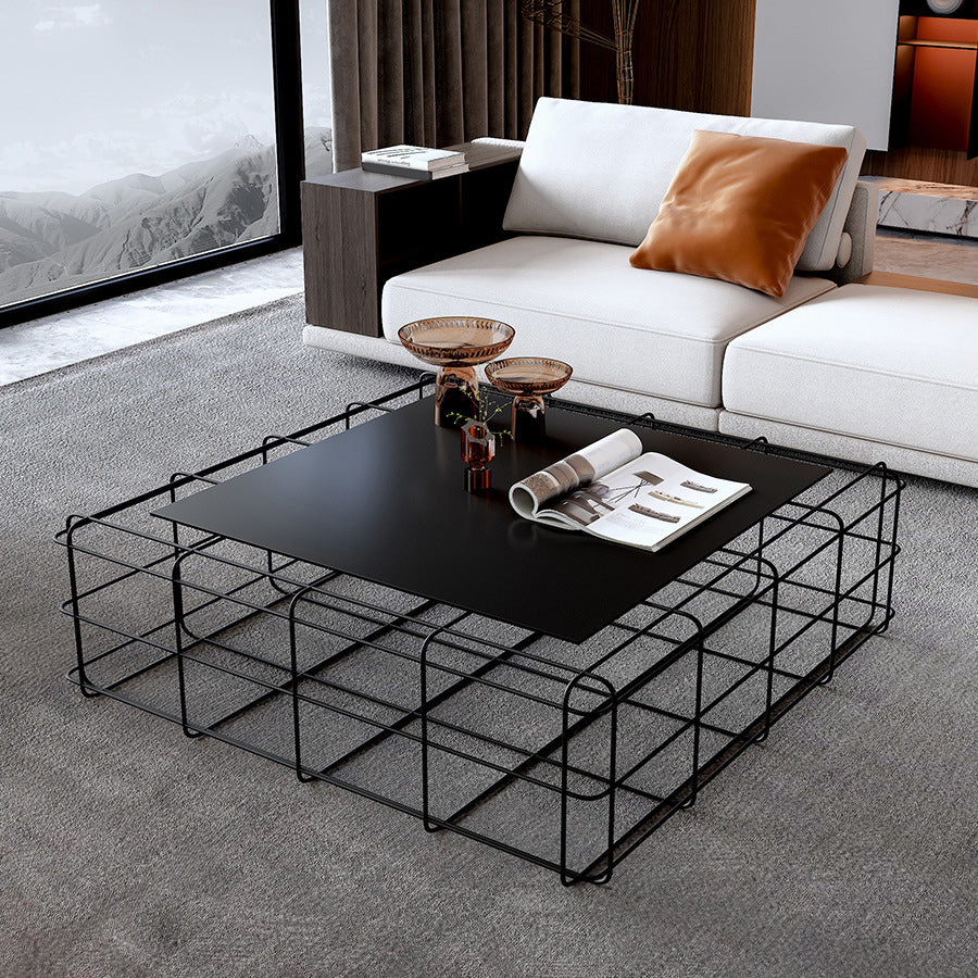 Mid-Century Modern Frame Coffee Table with Iron Top in Black