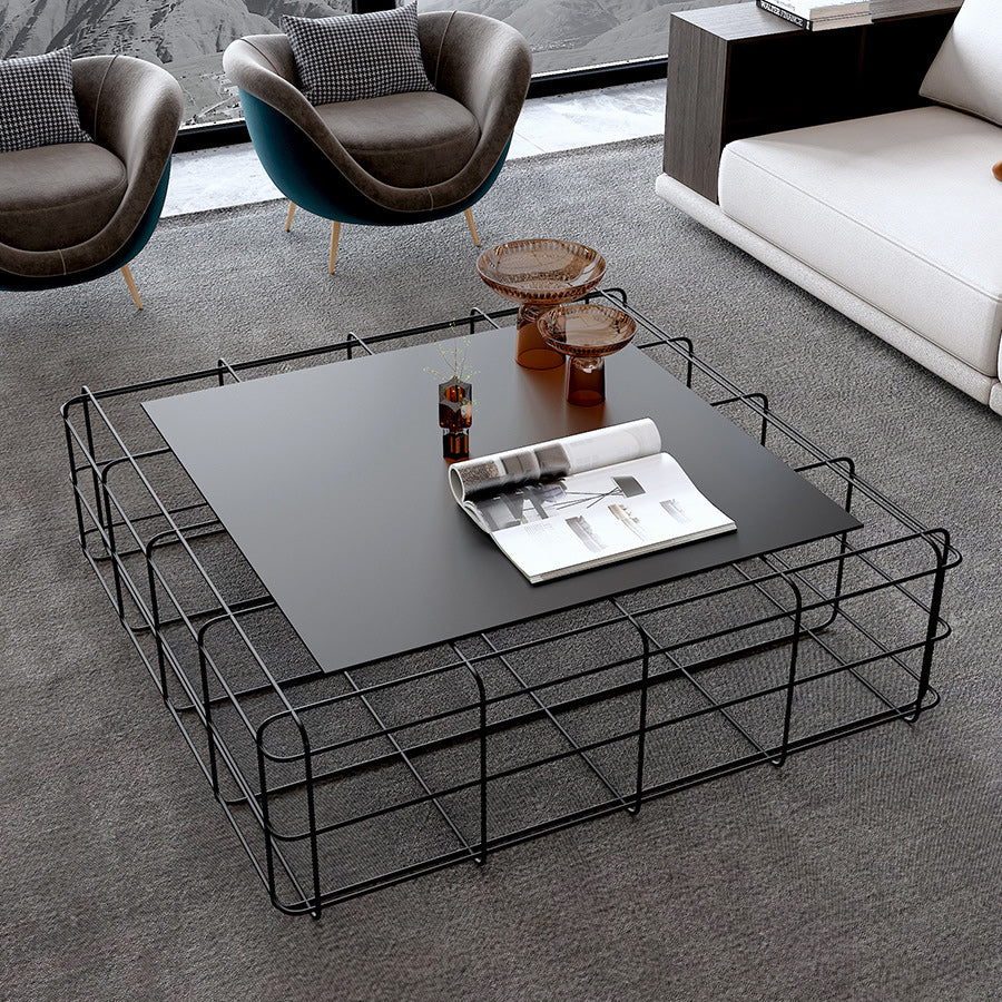 Mid-Century Modern Frame Coffee Table with Iron Top in Black