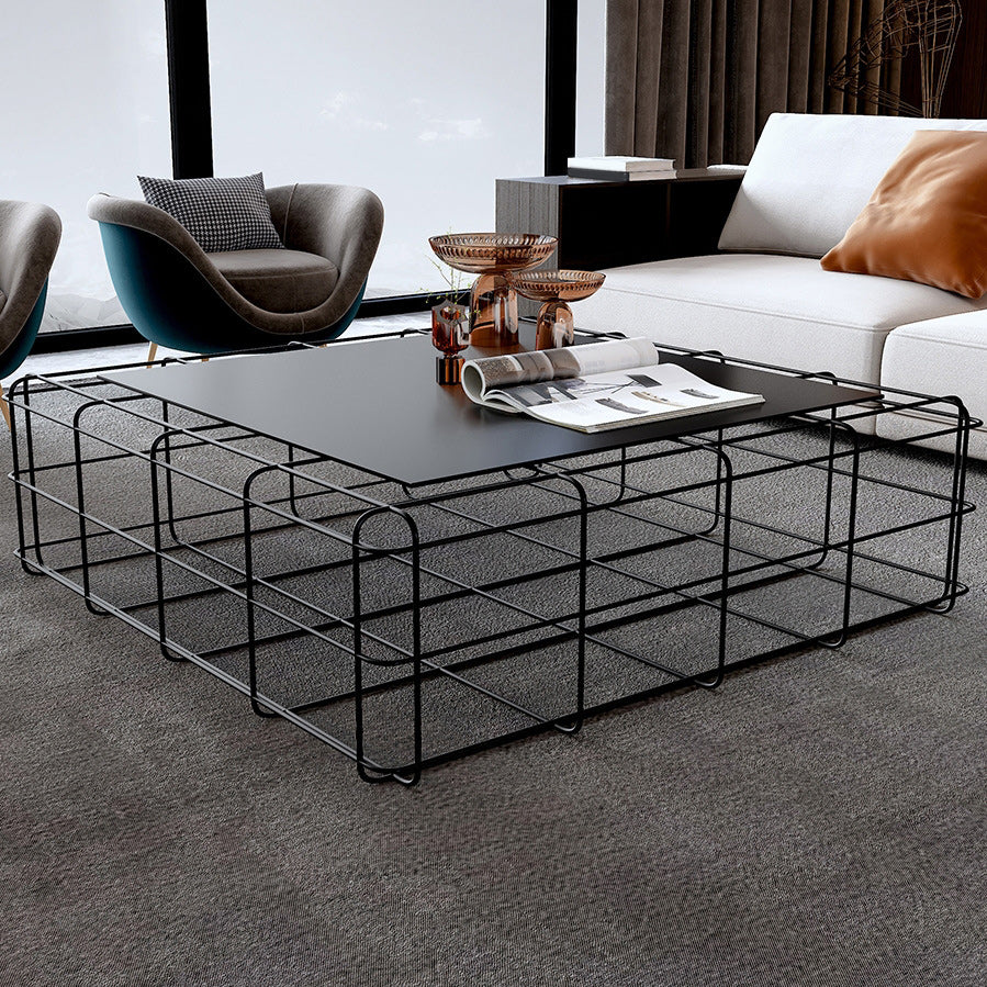 Mid-Century Modern Frame Coffee Table with Iron Top in Black