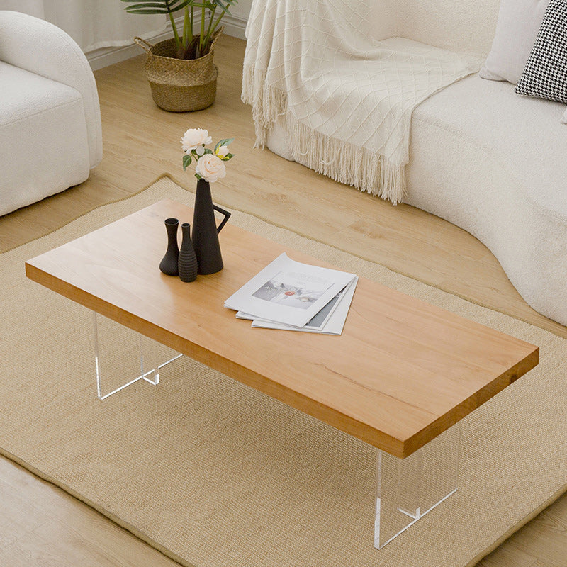 Scandinavian Rectangle Coffee Table with Solid Wood Top and Acrylic Base