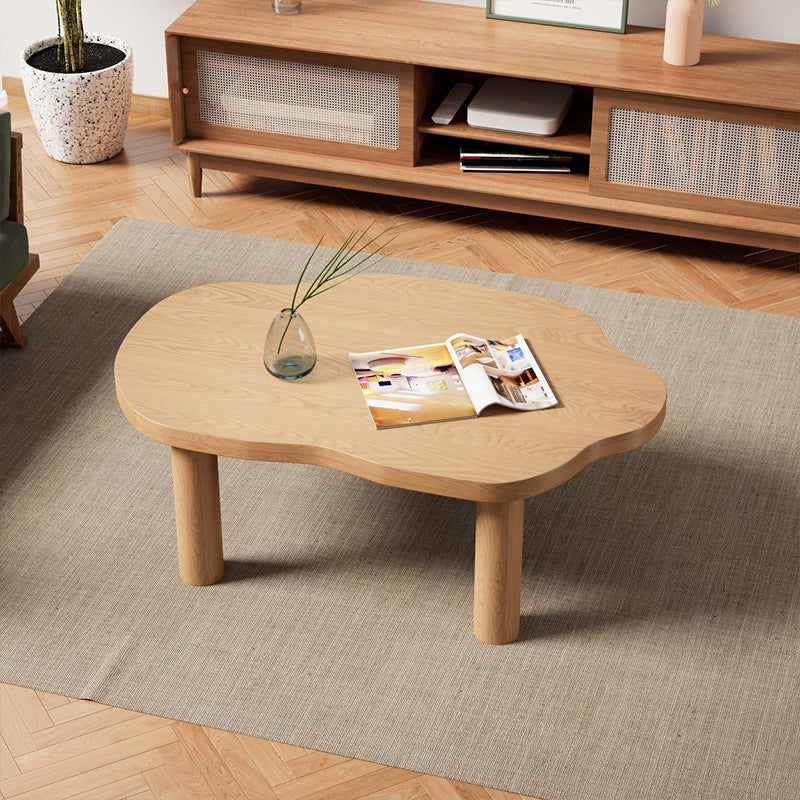 Scandinavian Pine Wood Coffee Table with Free Form Top Cocktail Table