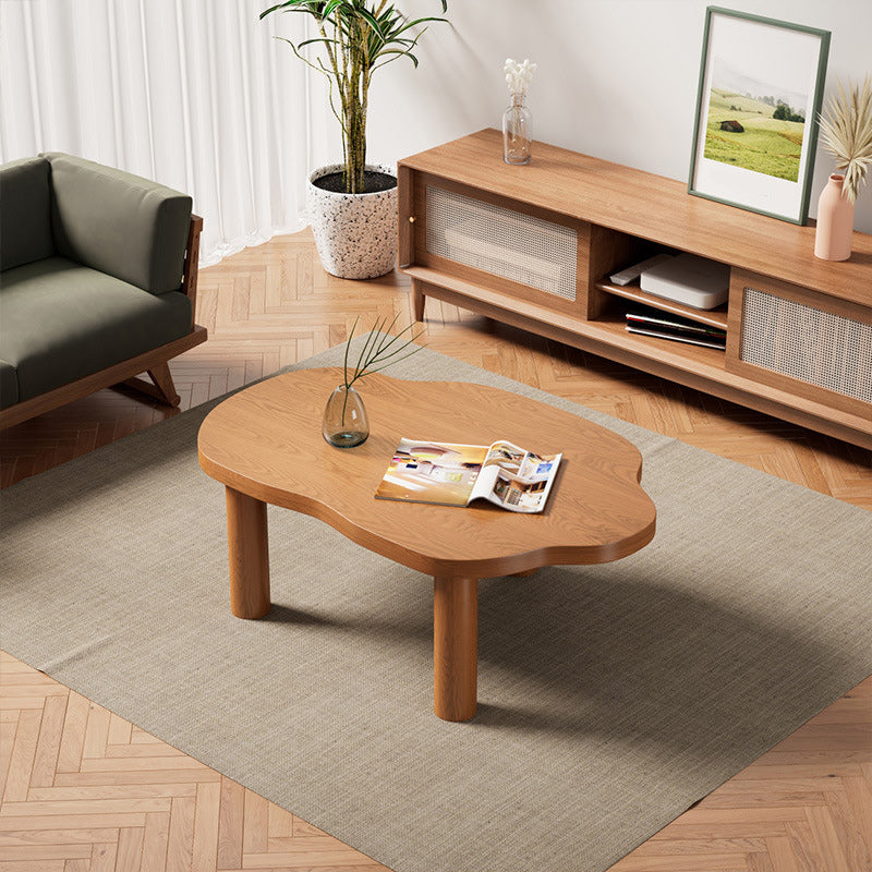 Scandinavian Pine Wood Coffee Table with Free Form Top Cocktail Table