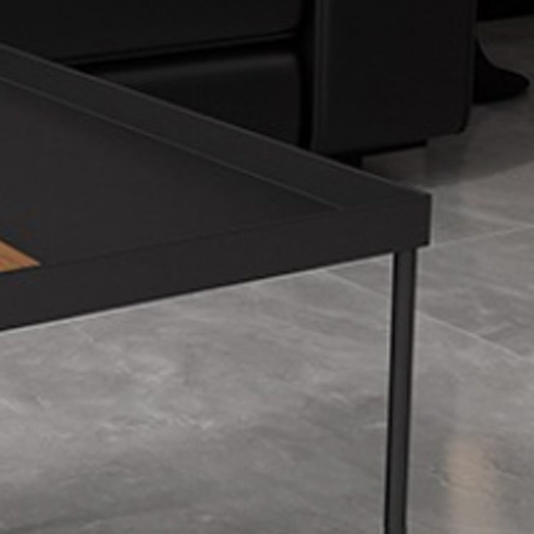 Mid-Century Modern Coffee Table with Iron Tray Top and Iron Cross Base