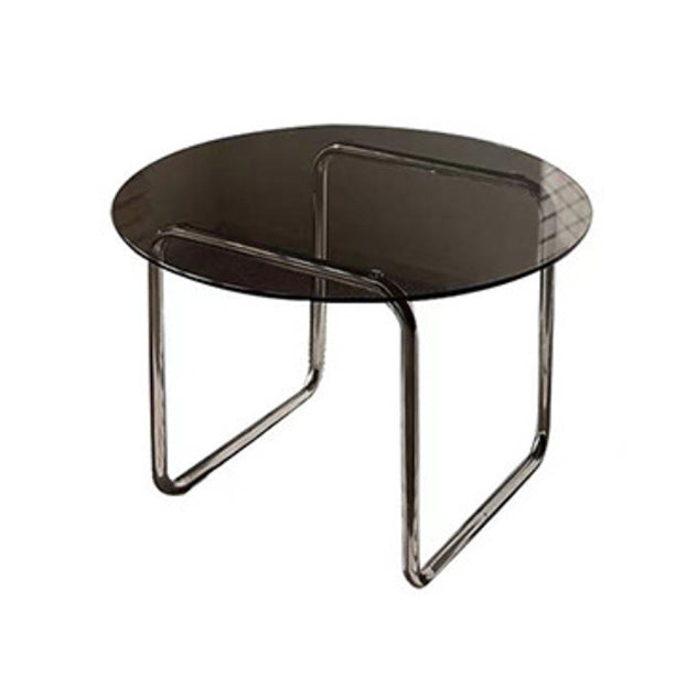 Modern Round Cocktail Table with Glass Top and Steel Sled Base