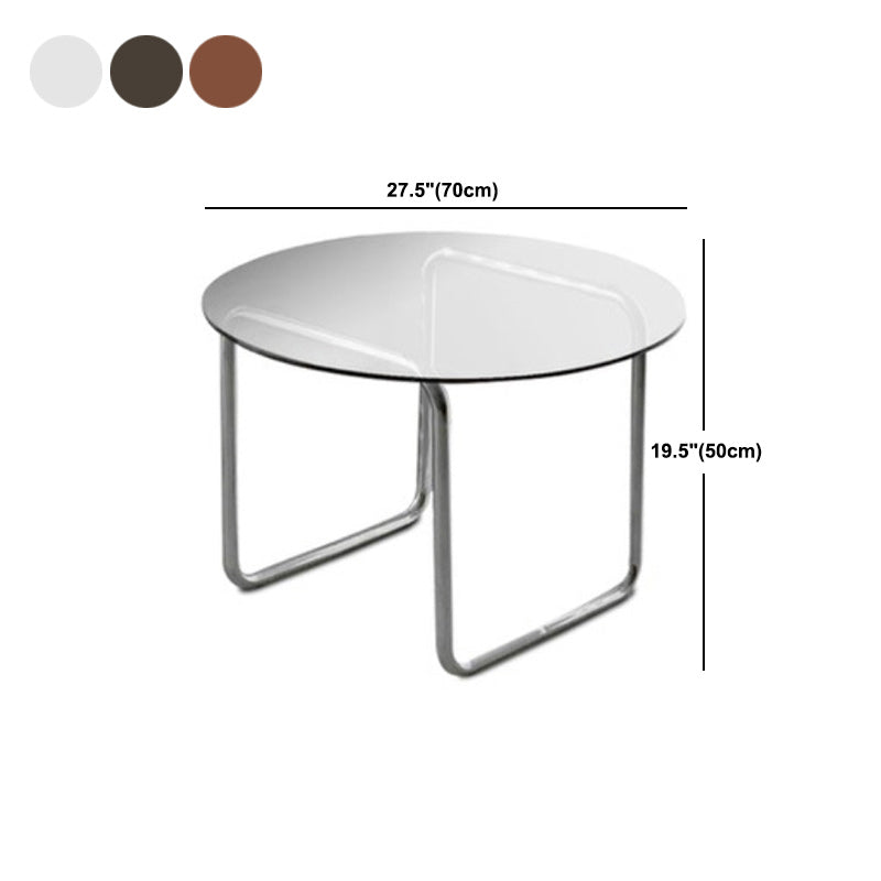 Modern Round Cocktail Table with Glass Top and Steel Sled Base