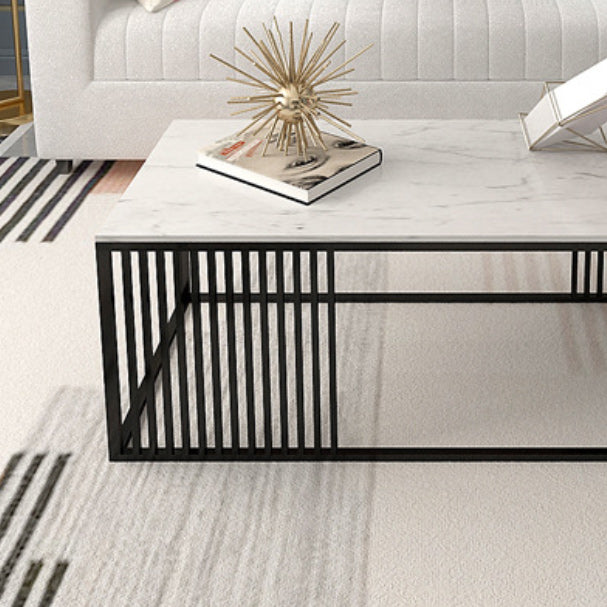 Glam Style Rectangle Coffee Table with Marble Top and Iron Frame Base