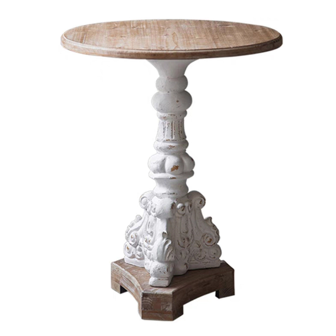 French Country Distressed Pedestal Cocktail Table Wooden Coffee Table for Home