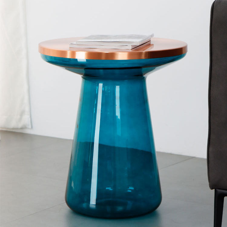 20.47" Tall Mid-century Style Side End Table Glass Pedestal Round Sofa Side Accent Table