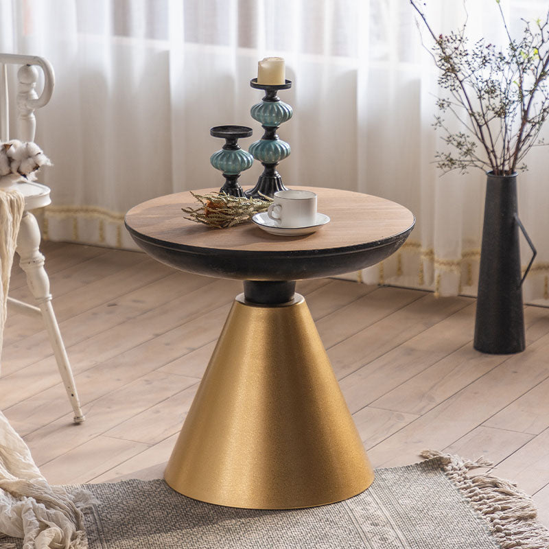 Wood Round Top Side Table 18.9" Tall Iron Pedestal End Table