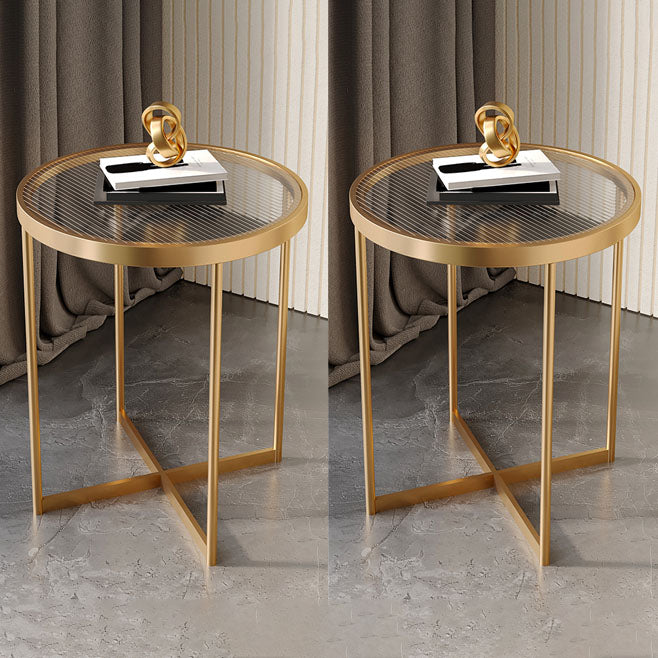 21.65" Tall Iron Cross Legs End Table Round Glass Top Side Table
