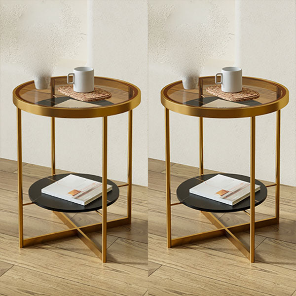 21.65" Tall Iron Cross Legs End Table Round Glass Top Side Table