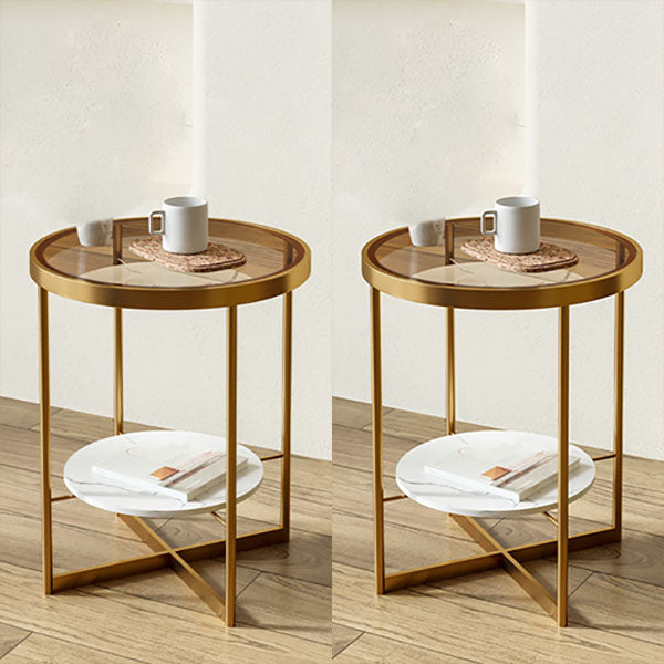 21.65" Tall Iron Cross Legs End Table Round Glass Top Side Table