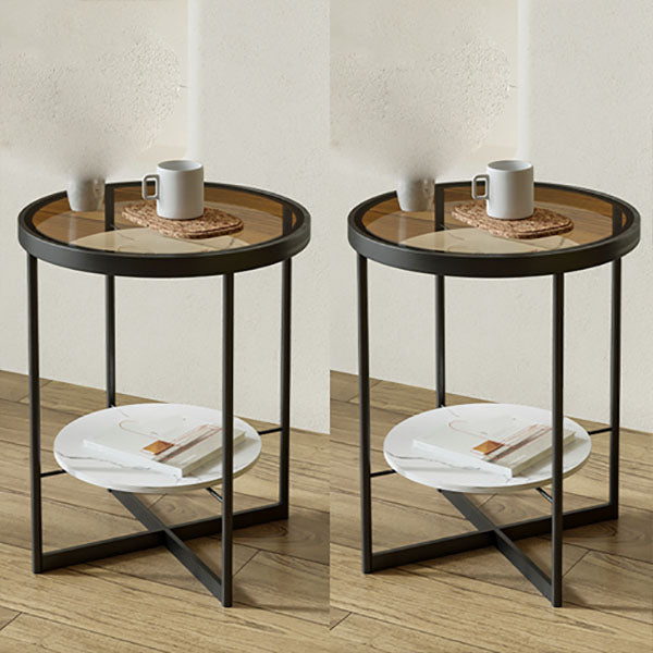 21.65" Tall Iron Cross Legs End Table Round Glass Top Side Table