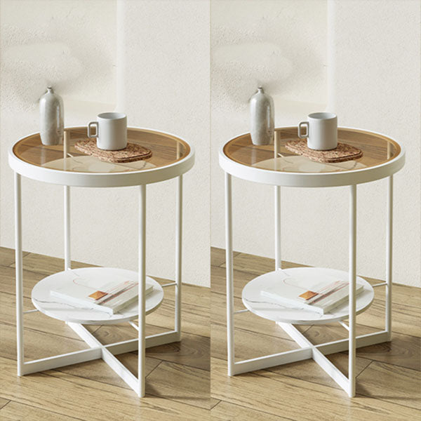 21.65" Tall Iron Cross Legs End Table Round Glass Top Side Table
