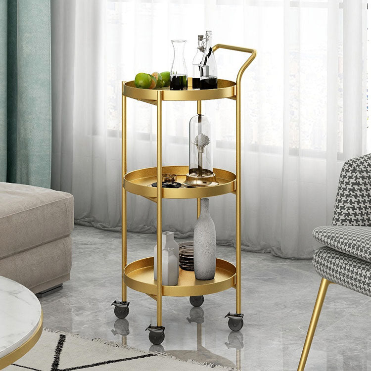 Black / Gold Round Tray Top Side Table Metal 4 Legs End Table with Shelf